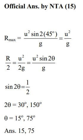 An object is projected in the air with initial velocity u at an angle