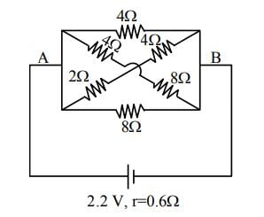 In the given figure the emf of the cell is 2.2 V and if internal resistance is 0.6Ω