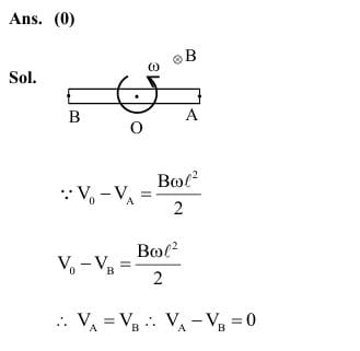A rod of length 60cm rotates with uniform angular velocity 20 rad s^ –1 about its perpendicular bisector, in a uniform magnetic field 0.5 T. The direction of magnetic field is parallel to the axis of rotation. The potential difference between the two ends of the rod is ____V. JEE -2024