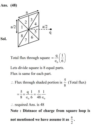 A square loop of sides a = 1 m is held normally in front of a point charge q = 1C. The flux of the electric field through the shaded region is  where the value of p is ____.