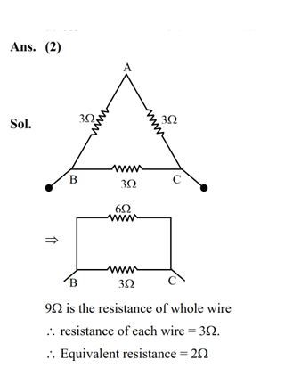 A wire of resistance 9 Ω is bent to form an equilateral triangle. Then the equivalent resistance across any two vertices will be __ohm. 