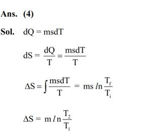 Water of mass m gram is slowly heated to increase the temperature from T1 to T2. The change in entropy of the water, given specific heat of water is  1 Jkg^–1K^–1, is