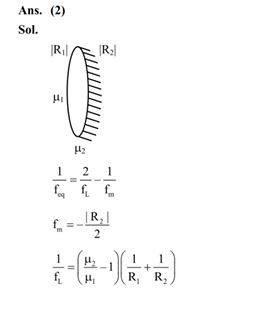 Given a thin convex lens (refractive index μ2), kept in a liquid (refractive index μ1, μ1