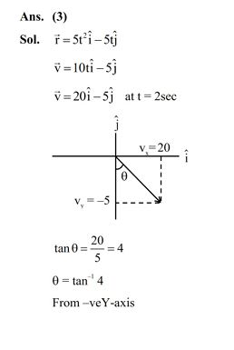 The position vector of a moving body at any instant of time is given as   2ˆ ˆ r 5t i 5tj m   . The magnitude and direction of velocity at t = 2s is,  