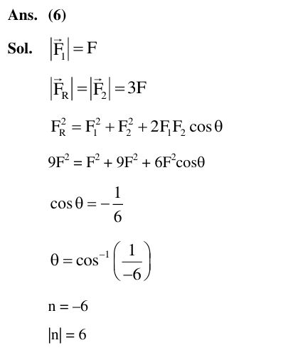Two forces are acting on a body. One force has magnitude thrice that of the other force and the resultant of the two forces is equal to the force of larger magnitude. The angle between 