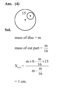 Consider a circular disc of radius 20 cm with centre located at the origin. A circular hole of a radius 5 cm is cut from this disc in such a way that the edge of the hole touches the edge of the disc.The distance of centre of mass of residual or remaining disc from the origin will be- (1) 2.0 cm  (2) 0.5 cm (3) 1.5 cm  (4) 1.0 cm 