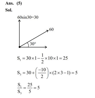 A particle is projected at an angle of 30° from horizontal at a speed of 60 m/s. The height traversed by the particle in the first second is h0 and height traversed in the last second, before it reaches the maximum height, is h1 . The ratio h0 : h1 is ______.  [Take, g = 10 m/s^2 ]